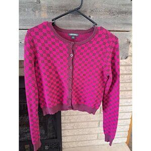 Wild Fable Womens Pink Burgundy Checkered Button-Front Crop Cardigan Sweater M